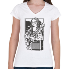 PRINTFASHION Mona Lisa gitáros - Női V-nyakú póló - Fehér női póló
