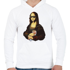 PRINTFASHION Mona lisa kebebbal - Férfi kapucnis pulóver - Fehér