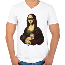 PRINTFASHION Mona lisa kebebbal - Férfi V-nyakú póló - Fehér férfi póló