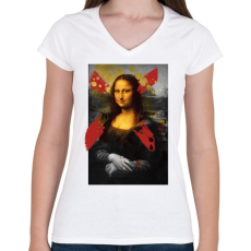PRINTFASHION Mona Lisa - Női V-nyakú póló - Fehér
