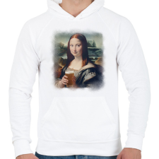 PRINTFASHION Mona Lisa sörrel - Férfi kapucnis pulóver - Fehér férfi pulóver, kardigán