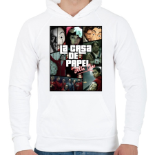 PRINTFASHION Money Heist - Férfi kapucnis pulóver - Fehér férfi pulóver, kardigán
