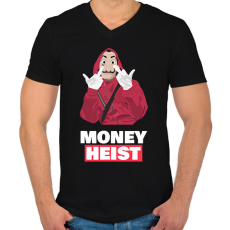 PRINTFASHION MONEY HEIST - Férfi V-nyakú póló - Fekete