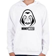 PRINTFASHION Money Heist - Gyerek kapucnis pulóver - Fehér gyerek pulóver, kardigán