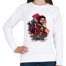 PRINTFASHION Money Heist - Női pulóver - Fehér női pulóver, kardigán