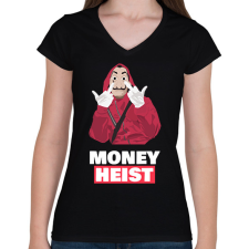 PRINTFASHION MONEY HEIST - Női V-nyakú póló - Fekete női póló