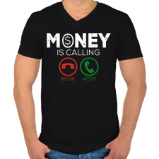 PRINTFASHION Money is callin - Férfi V-nyakú póló - Fekete férfi póló