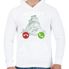PRINTFASHION Money is calling - Férfi kapucnis pulóver - Fehér
