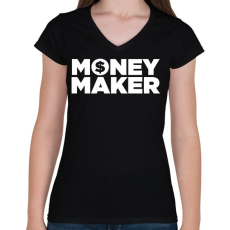 PRINTFASHION Money maker - Női V-nyakú póló - Fekete