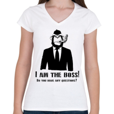 PRINTFASHION monkey boss - Női V-nyakú póló - Fehér