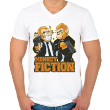 PRINTFASHION Monkey Fiction - Férfi V-nyakú póló - Fehér férfi póló