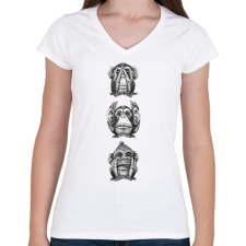 PRINTFASHION Monkeys - Női V-nyakú póló - Fehér női póló