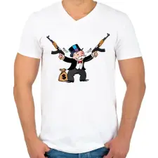 PRINTFASHION Monopoly+ kalasnyikov - Férfi V-nyakú póló - Fehér férfi póló