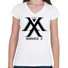 PRINTFASHION monsta x - Női V-nyakú póló - Fehér női póló