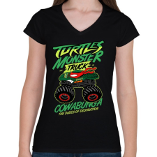 PRINTFASHION Monster Teknős - Női V-nyakú póló - Fekete női póló