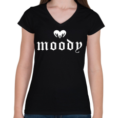 PRINTFASHION Moody - Női V-nyakú póló - Fekete