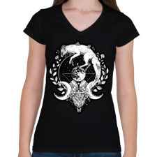 PRINTFASHION Moon fox - Női V-nyakú póló - Fekete női póló