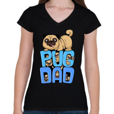 PRINTFASHION Mopsz Apa - Női V-nyakú póló - Fekete női póló