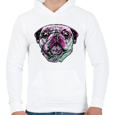 PRINTFASHION Mopsz - Férfi kapucnis pulóver - Fehér férfi pulóver, kardigán