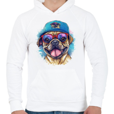 PRINTFASHION Mopsz - Férfi kapucnis pulóver - Fehér