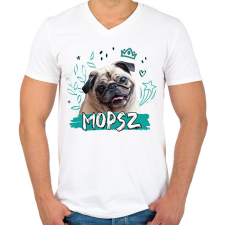 PRINTFASHION Mopsz firka - Férfi V-nyakú póló - Fehér férfi póló