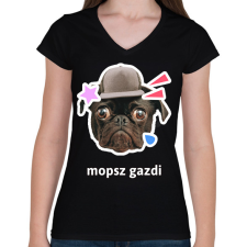 PRINTFASHION mopsz gazdi 2 - Női V-nyakú póló - Fekete női póló