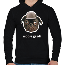 PRINTFASHION mopsz gazdi 3 - Férfi kapucnis pulóver - Fekete férfi pulóver, kardigán