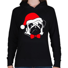 PRINTFASHION Mopsz karácsony - Női kapucnis pulóver - Fekete női pulóver, kardigán