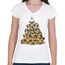 PRINTFASHION Mopsz karácsonyfa - Női V-nyakú póló - Fehér női póló