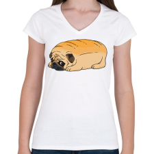 PRINTFASHION Mopsz kenyér - Női V-nyakú póló - Fehér női póló