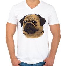 PRINTFASHION Mopsz - Pug - Férfi V-nyakú póló - Fehér férfi póló