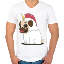 PRINTFASHION Mopsz unikornis - Férfi V-nyakú póló - Fehér férfi póló