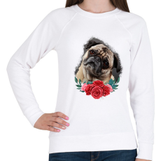 PRINTFASHION Mopsz virággal - Női pulóver - Fehér