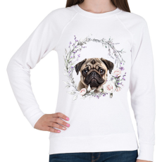 PRINTFASHION mopsz virágokkal - Női pulóver - Fehér