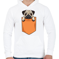 PRINTFASHION Mopsz zsebminta - Férfi kapucnis pulóver - Fehér férfi pulóver, kardigán