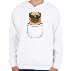 PRINTFASHION Mopsz zsebminta - Gyerek kapucnis pulóver - Fehér
