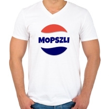 PRINTFASHION MOPSZLI - Férfi V-nyakú póló - Fehér férfi póló
