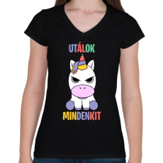 PRINTFASHION Morcos unikornis - Női V-nyakú póló - Fekete