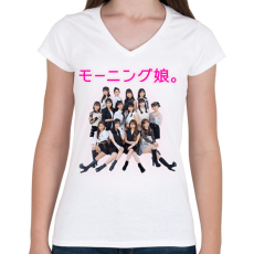 PRINTFASHION Morning Musume J-POP - Női V-nyakú póló - Fehér