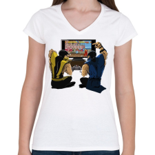 PRINTFASHION Mortal Kombat - Női V-nyakú póló - Fehér női póló
