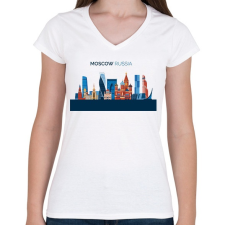 PRINTFASHION Moscow - Női V-nyakú póló - Fehér női póló