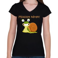 PRINTFASHION Mosolyt kérek - Női V-nyakú póló - Fekete