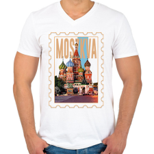 PRINTFASHION Moszkva - Férfi V-nyakú póló - Fehér férfi póló