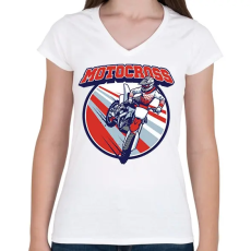 PRINTFASHION Motocross - Női V-nyakú póló - Fehér
