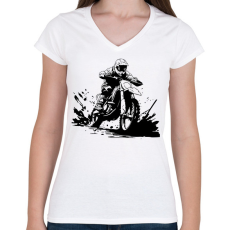 PRINTFASHION motocross - Női V-nyakú póló - Fehér
