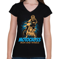 PRINTFASHION Motocross  - Női V-nyakú póló - Fekete