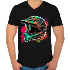 PRINTFASHION Motocross sisak - Férfi V-nyakú póló - Fekete