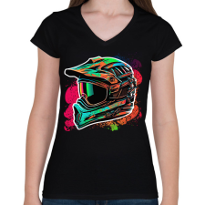 PRINTFASHION Motocross sisak - Női V-nyakú póló - Fekete női póló