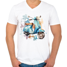 PRINTFASHION Motor - Férfi V-nyakú póló - Fehér férfi póló