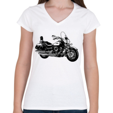 PRINTFASHION motor - Női V-nyakú póló - Fehér női póló